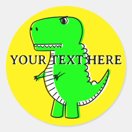 Sticker Rond Dinosaure Vert Cute Texte Personnalisé (Devant)
