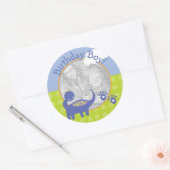 Sticker Rond Dinosaure violet Birthday Boy with Dots Photo (Enveloppe)