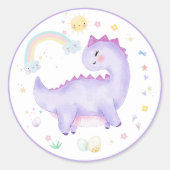 Sticker Rond Dinosaure violet fête d'anniversaire Classique (Devant)