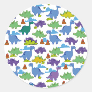 Sticker Rond Dinosaures de dessin animé mignons
