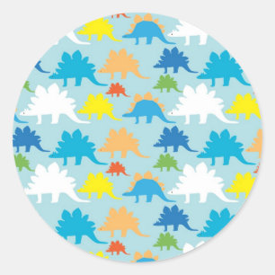 Sticker Rond Dinosaures Dinosaures Rouge Bleu Orange Jaune