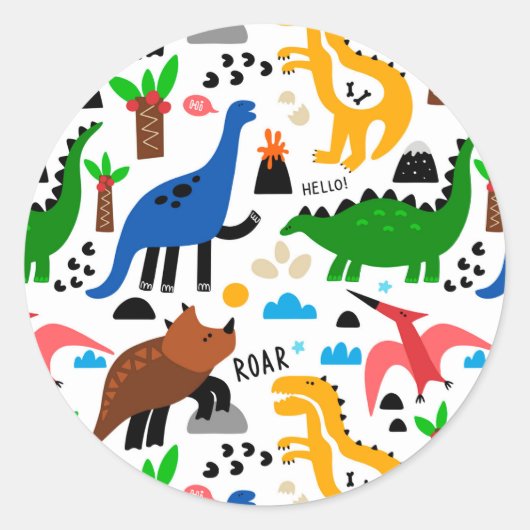 Sticker Rond Dinosaures motif transparent (Devant)