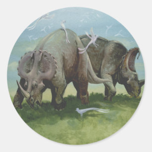 Sticker Rond Dinosaures vintages, Centrosaurus pâturage dans la