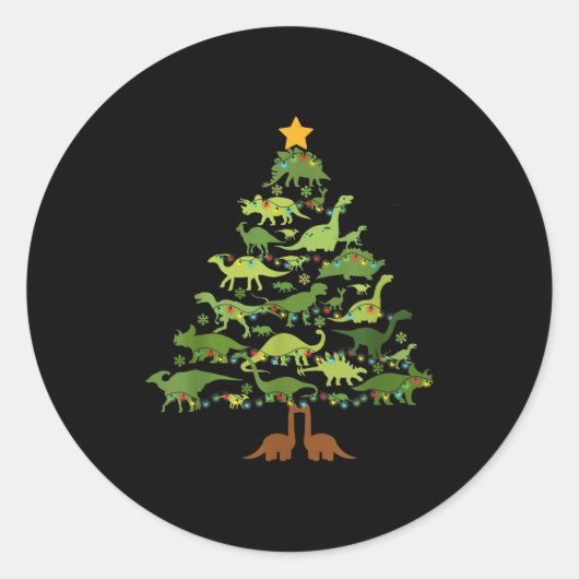 Sticker Rond Dinosaurs Christmas Kids Christmas Tree Funny Love (Devant)