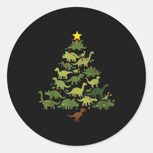 Sticker Rond Dinosaurs Christmas Tree Merry Dinomas Funny Famil (Devant)