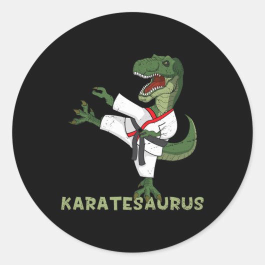 Sticker Rond Dinosaurus Karaté Funny Karatesaurus T-rex Graphiq (Devant)