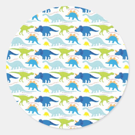 Sticker Rond Dinosuar Designs Blue and Green Pattern Dino Toxit (Devant)