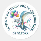 Sticker Rond Dinosur d'anniversaire mignon (Devant)