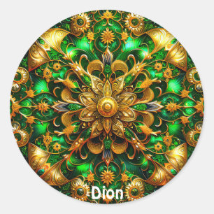 Sticker Rond DION ~ Vert brillant et Noël or ~