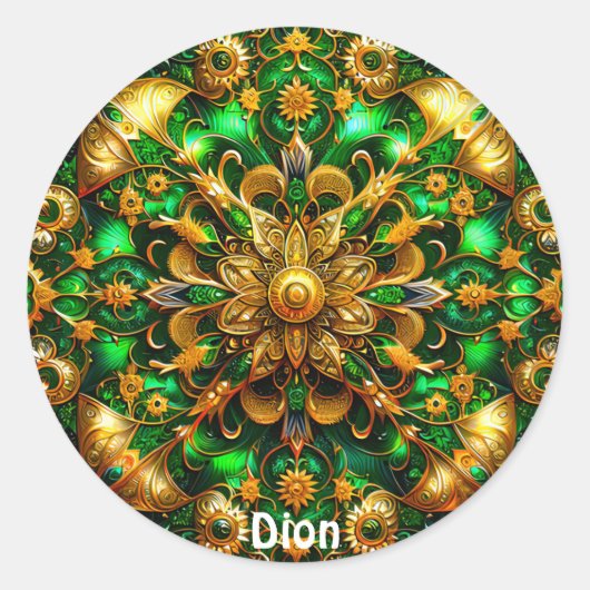 Sticker Rond DION ~ Vert brillant et Noël or ~ (Devant)