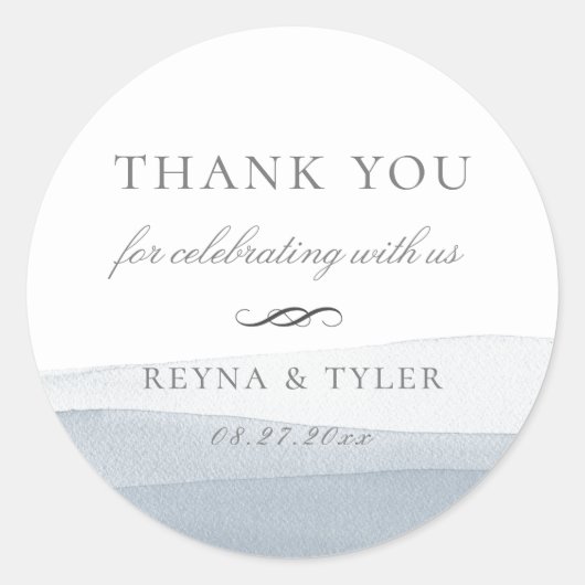 Sticker Rond Dip Dye Blue Aquarelle Mariage Faveur (Devant)