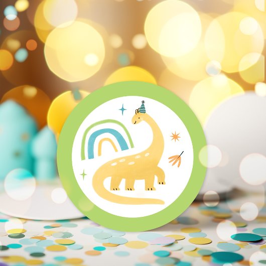 Sticker Rond Diplodocus Dinosaur Fête d'Anniversaire Faveurs