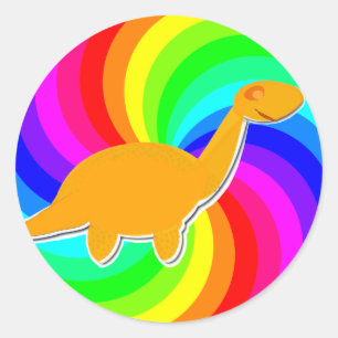 Sticker Rond Diplodocus d'orange de dinosaure d'arc-en-ciel