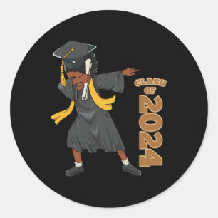 Sticker Rond Diplômé 2024 Africaine Black Girl Dabbing