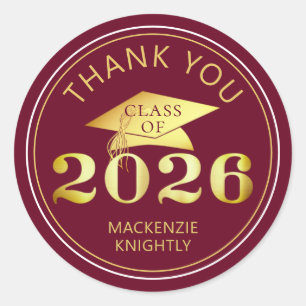 Sticker Rond Diplômé 2026 Merci Marron Faux Papier Doré