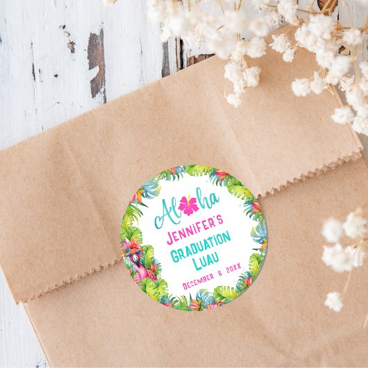 Sticker Rond Diplôme amusant Aloha Tropical