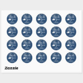 Sticker Rond Diplômé Bleu Argent Paillettes Écriture MERCI (Feuille)