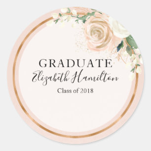 Sticker Rond Diplômé Blush & Rose Gold Moderne Chic Floral