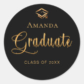 Sticker Rond Diplômé casquette noire nom élégant (Devant)