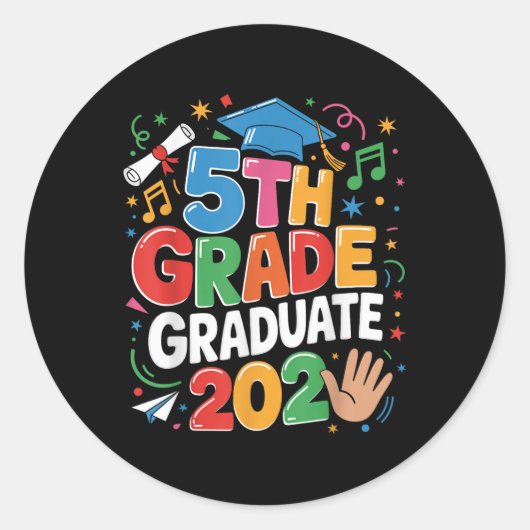 Sticker Rond Diplômé de 5e année 2025 Célébration de 5e année G (Devant)