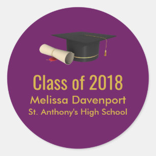 Sticker Rond Diplôme de fin d'études et diplôme en classe viole