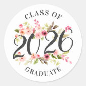 Sticker Rond Diplômé de la promotion 2026 Fleurs (Devant)