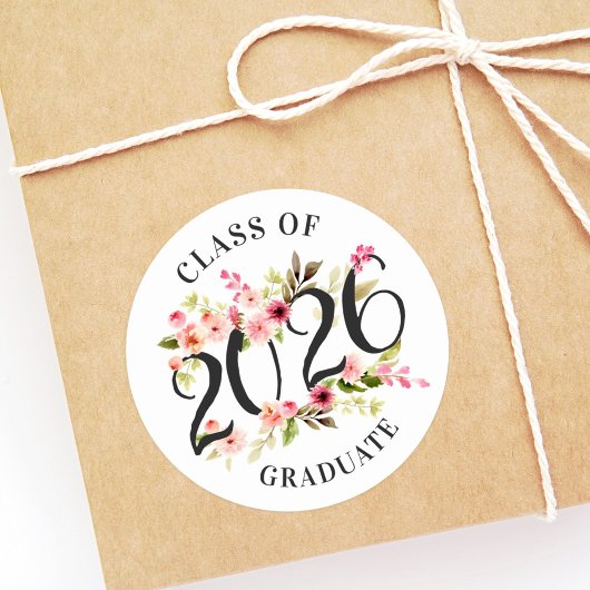 Sticker Rond Diplômé de la promotion 2026 Fleurs