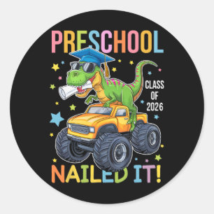 Sticker Rond Diplômé de maternelle promotion 2025 diplômé dinos
