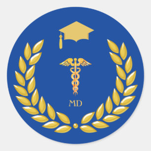 Sticker Rond Diplôme de Monogramme et de Docteur Médicale d'or
