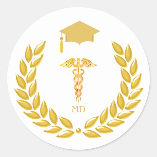 Sticker Rond Diplôme de Monogramme et de Docteur Médicale d'or (Devant)