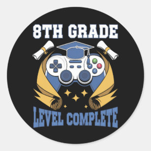Sticker Rond Diplômé de niveau 8e année jeux vidéos gamer