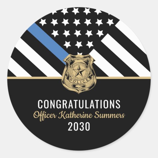 Sticker Rond Diplôme de police Légère Ligne Bleue Application d (Devant)