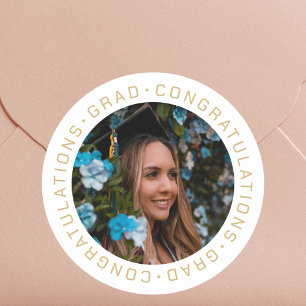 Sticker Rond Diplôme Élégant Or Photo Personnalisée