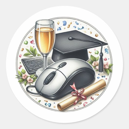 Sticker Rond Diplômé en informatique et technologies de l'infor (Devant)