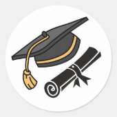 Sticker Rond Diplôme et Casquette noir (Devant)