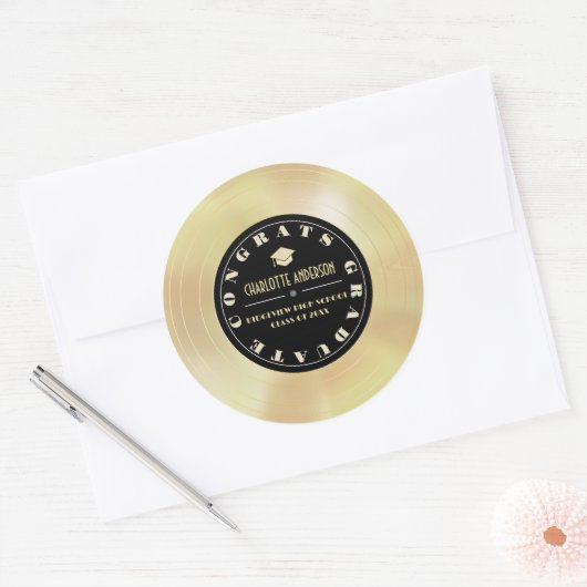 Sticker Rond Diplôme Gold Disc/Vinyl Record (Enveloppe)