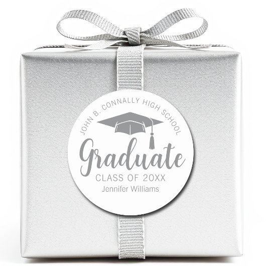 Sticker Rond Diplômé gris argent chic sur mesure 2025 Graduatio