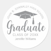 Sticker Rond Diplômé gris argent chic sur mesure 2025 Graduatio (Devant)