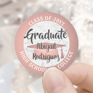 Sticker Rond Diplôme Marbre et Rose Gold Rose Clair Moderne Ten