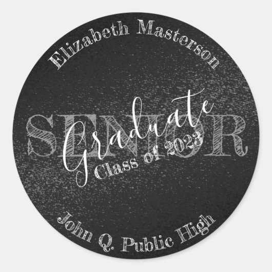 Sticker Rond Diplômé noir chic de la classe supérieure (Devant)