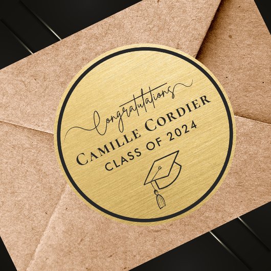 Sticker Rond Diplôme Noir et Or Élégant Moderne