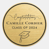 Sticker Rond Diplôme Noir et Or Élégant Moderne (Devant)