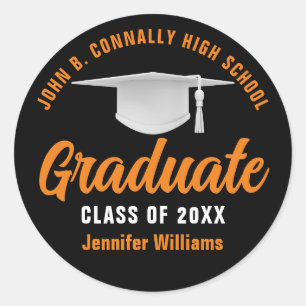 Sticker Rond Diplômé Personnalisé Orange Noir Promotion 2026