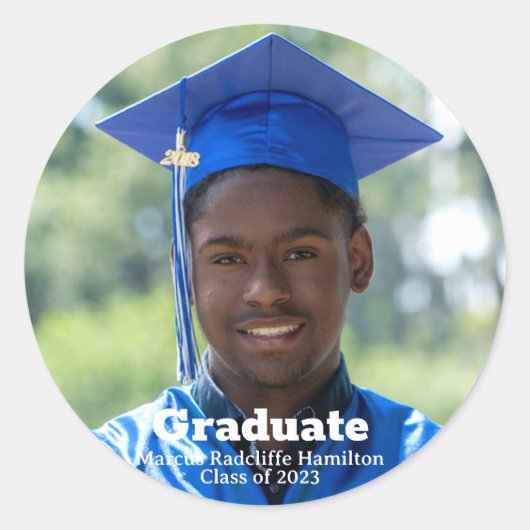Sticker Rond Diplômé photo personnalisée moderne (Devant)
