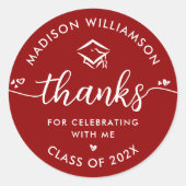 Sticker Rond Diplôme Rouge Merci moderne  Script Coeurs Casquet (Devant)