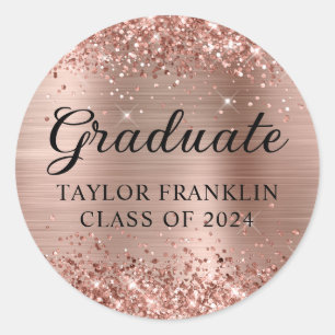 Sticker Rond Diplômée de la promotion 2024 en rose gold paillet