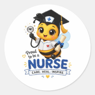 Sticker Rond Diplômée Infirmière Mignonne Abeille Kawaii 2026
