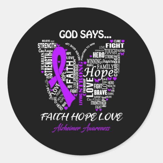 Sticker Rond Dire Faith Hope Love Alzheimerheimer Awareness Don (Devant)