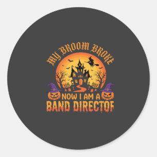 Sticker Rond Directeur de groupe de Halloween Balai de sorcière