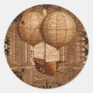 Sticker Rond Dirigeable victorien grunge de Steampunk